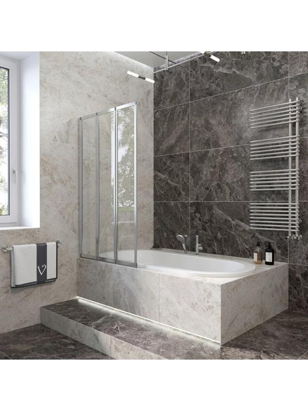 Душевая шторка на ванну Veconi Palau PL-73L, 1200x1500 мм, прозрачное стекло 4 мм, хром