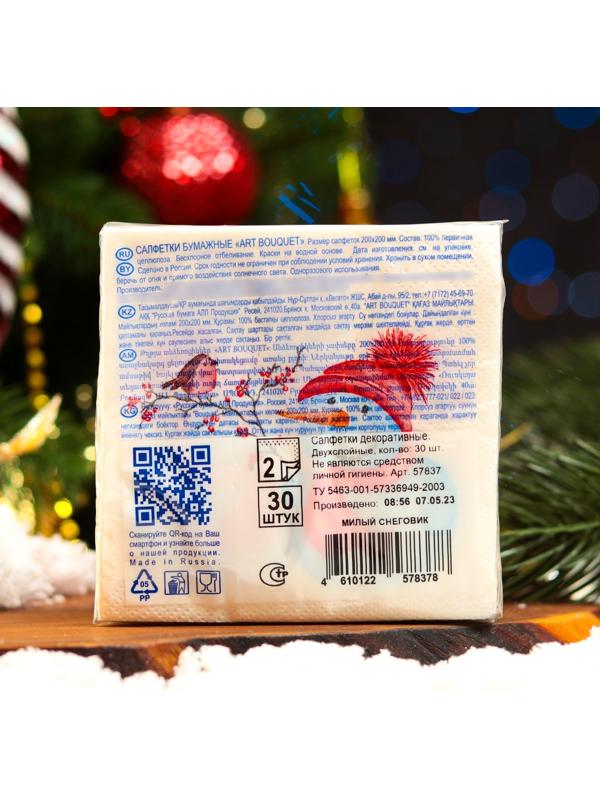 Салфетки бумажные Art Bouquet «Милый снеговик», 2 слоя, 20х20, 30 шт.