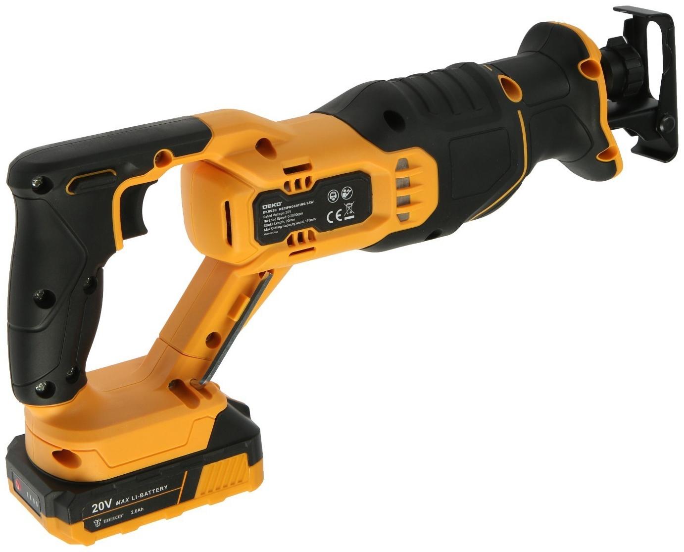 Пила сабельная аккумуляторная DEKO DKRS20, 20 В, 2х2 Ач, 2800 об/мин, ход 20 мм