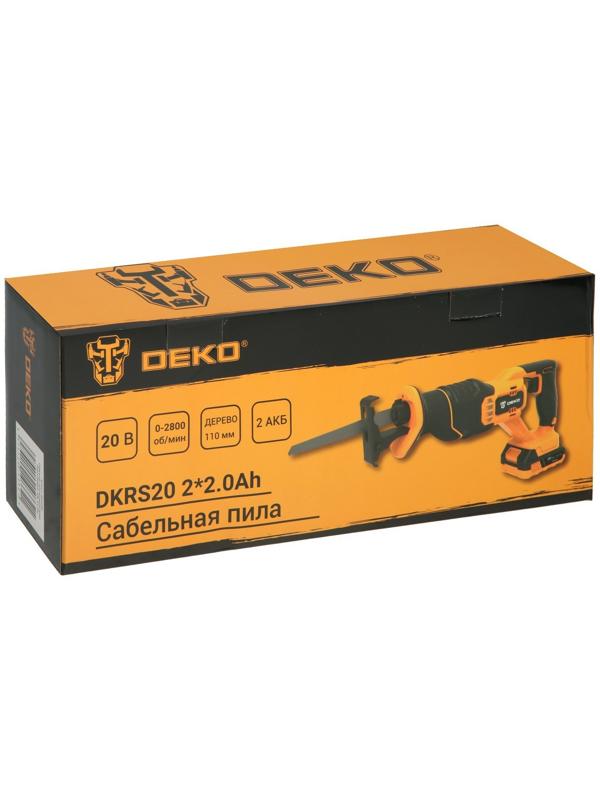 Пила сабельная аккумуляторная DEKO DKRS20, 20 В, 2х2 Ач, 2800 об/мин, ход 20 мм