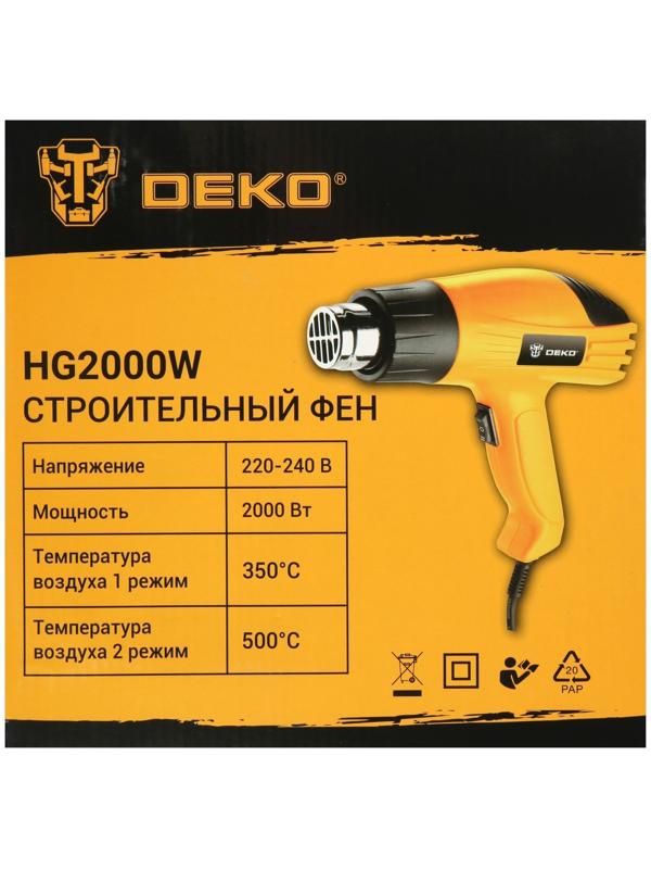 Строительный фен DEKO HG2000W, 2000 Вт, 350/500 °С, защита от перегрева