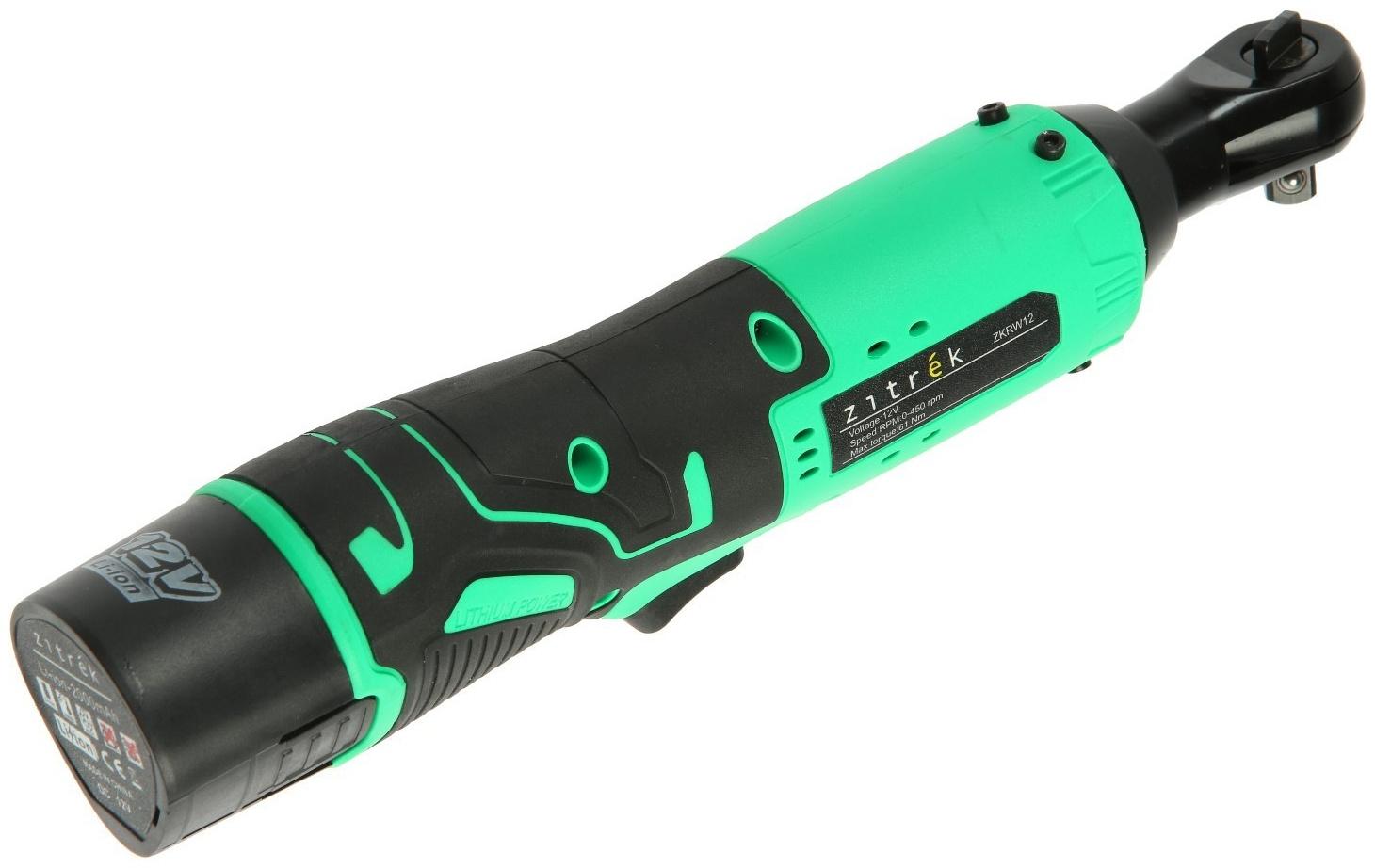 Трещотка аккумуляторная Zitrek ZKRW12, 12 B, 2х2 Ач, Li-Ion, 450 об/мин, 61 Нм, 3/8