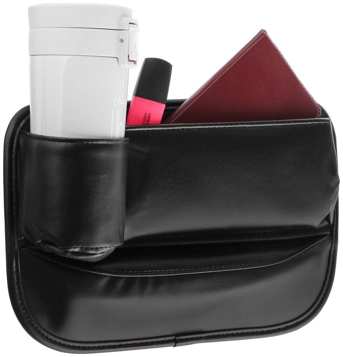 Карман-органайзер для мелочей, внутрисалонный, между сиденьями, экокожа, черный