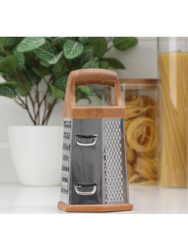 Терка шестигранная Доляна «Деревушка», 12,5×10×20,5 см, цвет коричневый