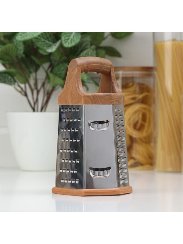 Терка шестигранная Доляна «Деревушка», 12,5×10×20,5 см, цвет коричневый