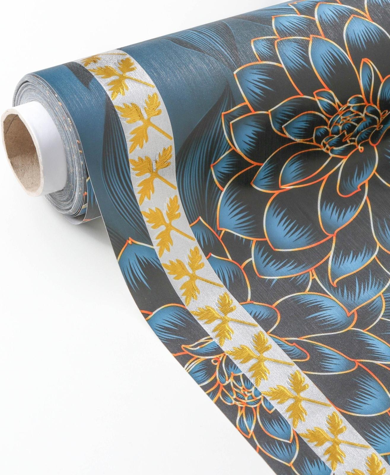 Клеёнка на стол на тканевой основе «В саду», рулон 20 метров, ширина 137 см, толщина 0,2 мм, цвет синий