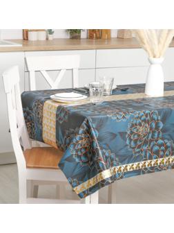 Клеёнка на стол на тканевой основе «В саду», рулон 20 метров, ширина 137 см, толщина 0,2 мм, цвет синий