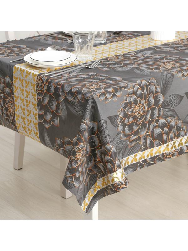 Клеёнка на стол на тканевой основе «В саду», рулон 20 метров, ширина 137 см, толщина 0,2 мм, цвет чёрный