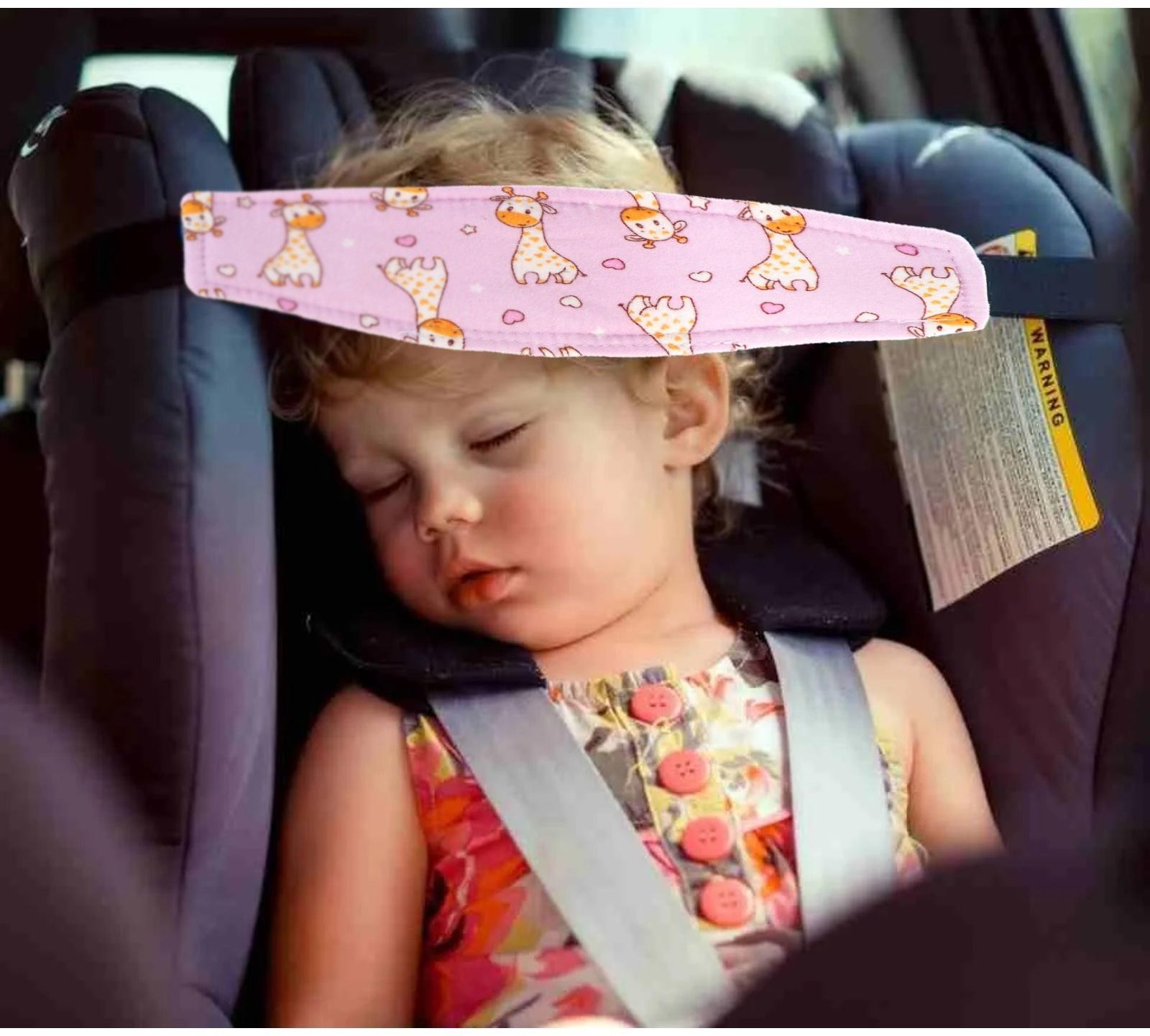 Повязка-фиксатор детская лицевая, для поддержки головы в автокресле, жирафик, розовая