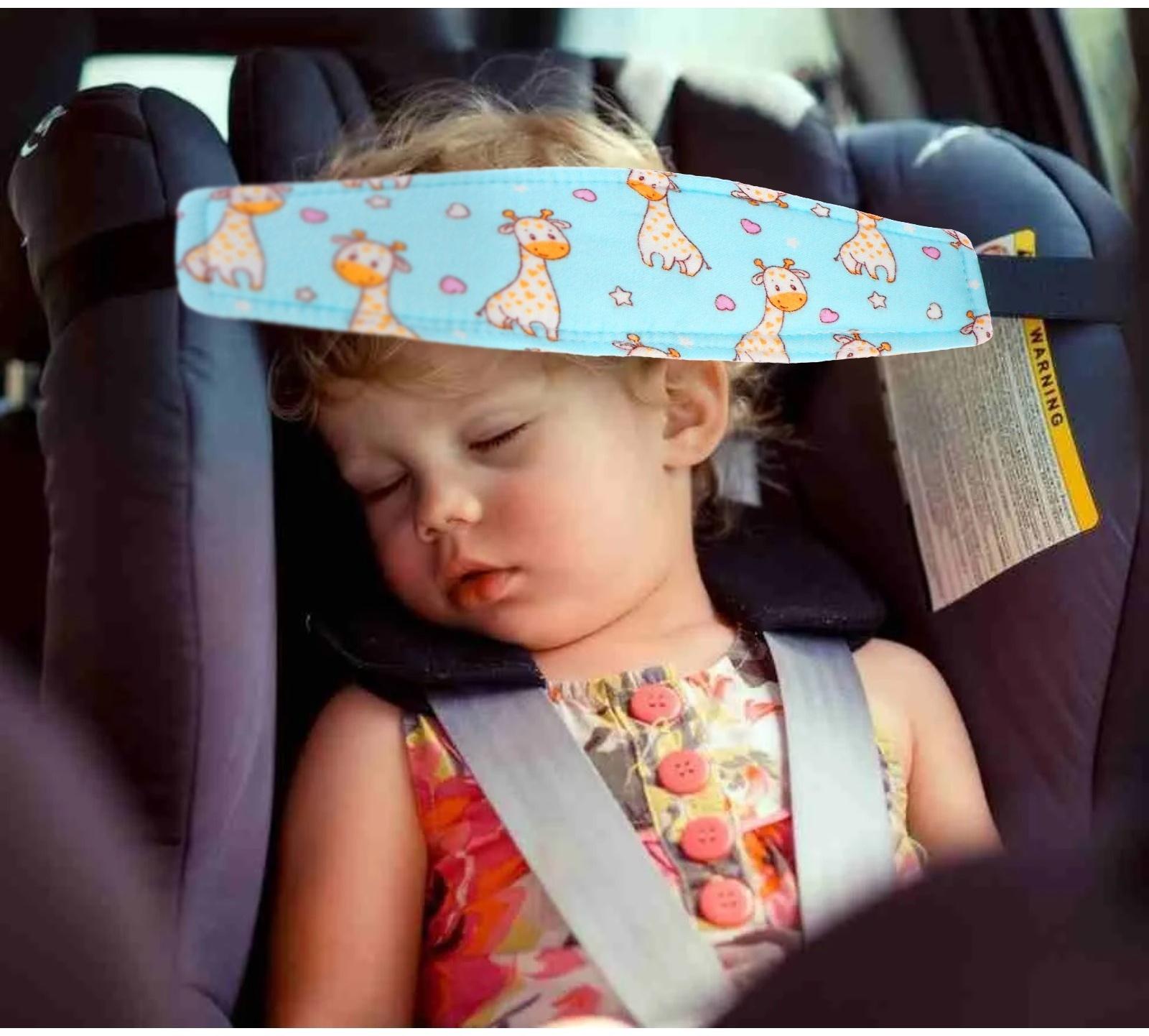 Повязка-фиксатор детская лицевая, для поддержки головы в автокресле, жирафик, синяя