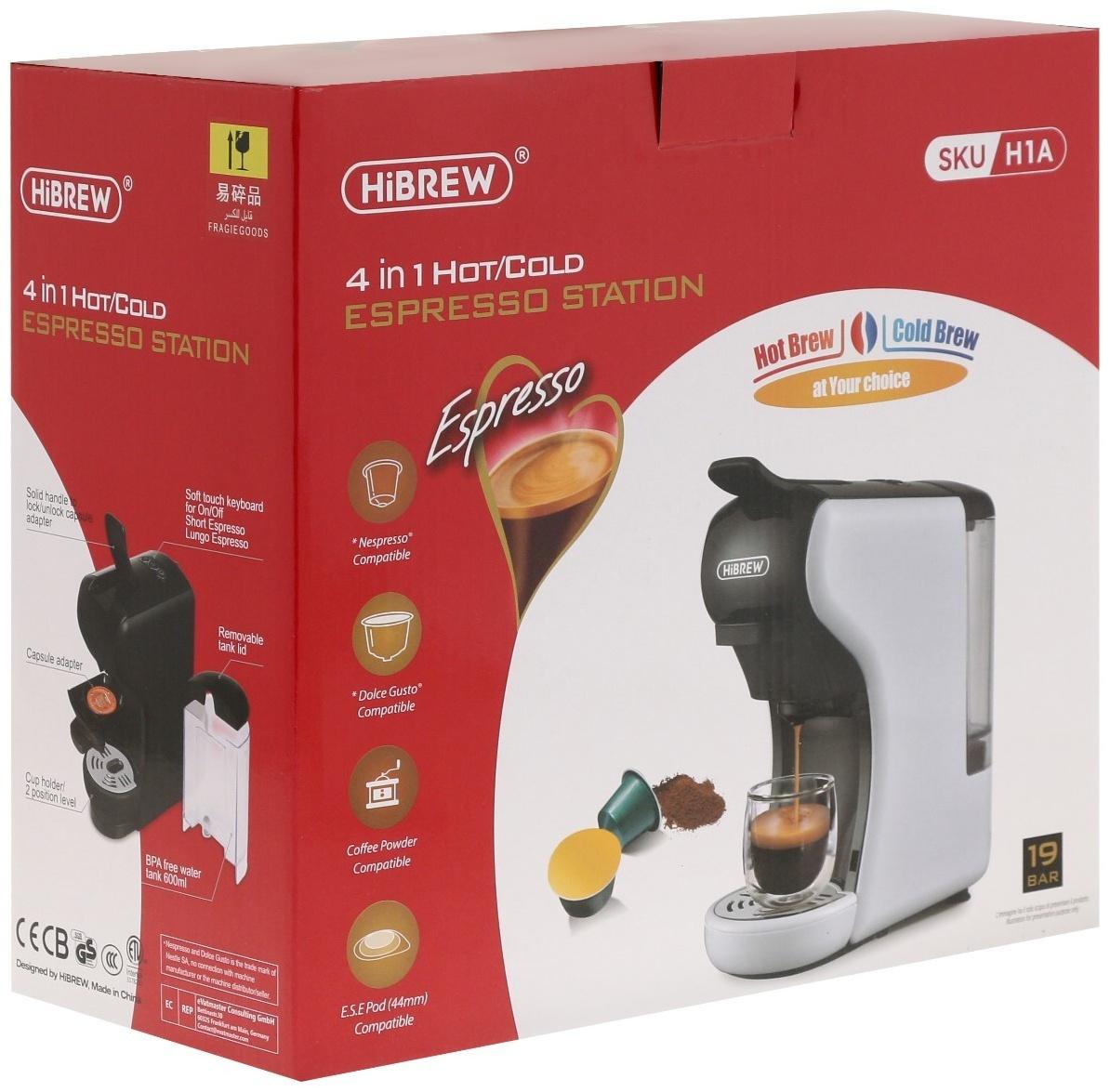 Кофемашина Hibrew H1A ST-504, автоматическая, 1450 Вт, 0.6 л, чёрная