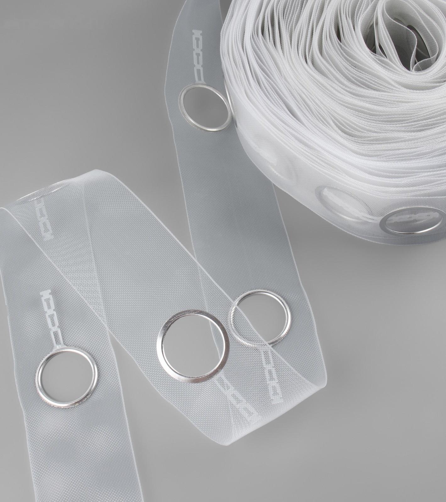 Шторная лента с люверсами, для драпировки, органза, d = 4,2 см, 8,5 см, 50 ± 1 м, цвет прозрачный/белый
