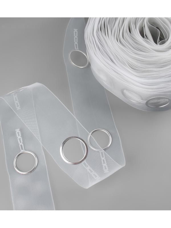 Шторная лента с люверсами, для драпировки, органза, d = 4,2 см, 8,5 см, 50 ± 1 м, цвет прозрачный/белый