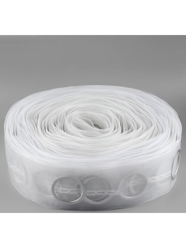 Шторная лента с люверсами, для драпировки, органза, d = 4,2 см, 8,5 см, 50 ± 1 м, цвет прозрачный/белый