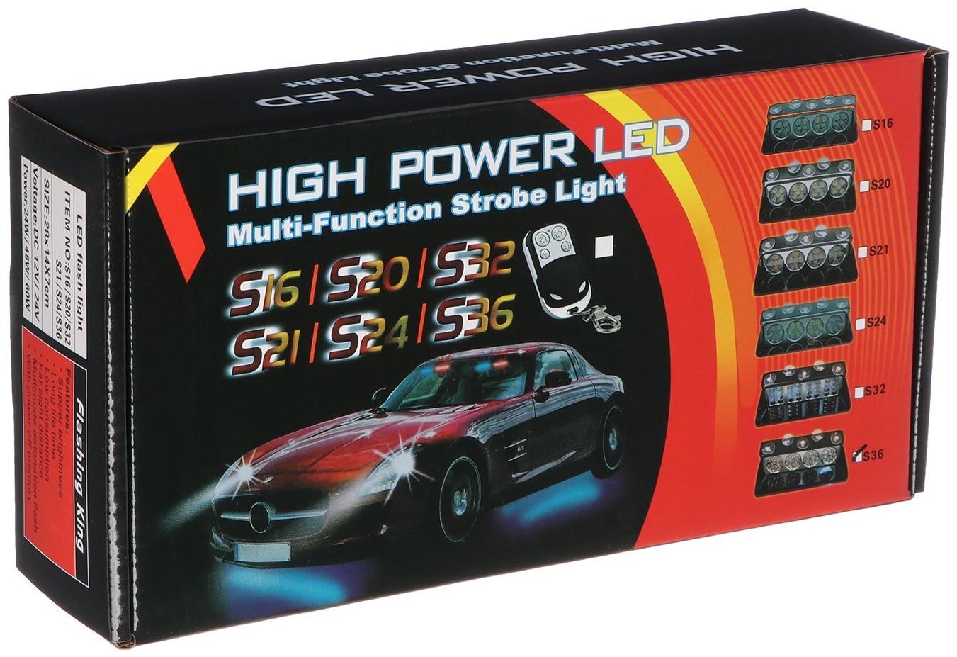 Сигнальный стробоскоп под лобовое стекло 36 LED, 12В, 15 режимов, красно-синий