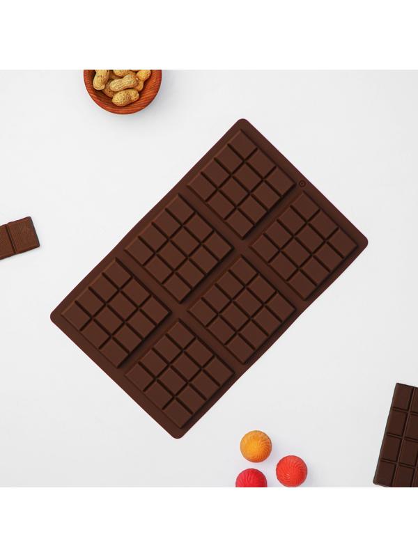 Форма силиконовая для шоколада Доляна «Плитка», 27,2×17,6×1 см, 6 ячеек (7,5×7,5см) , цвет коричневый