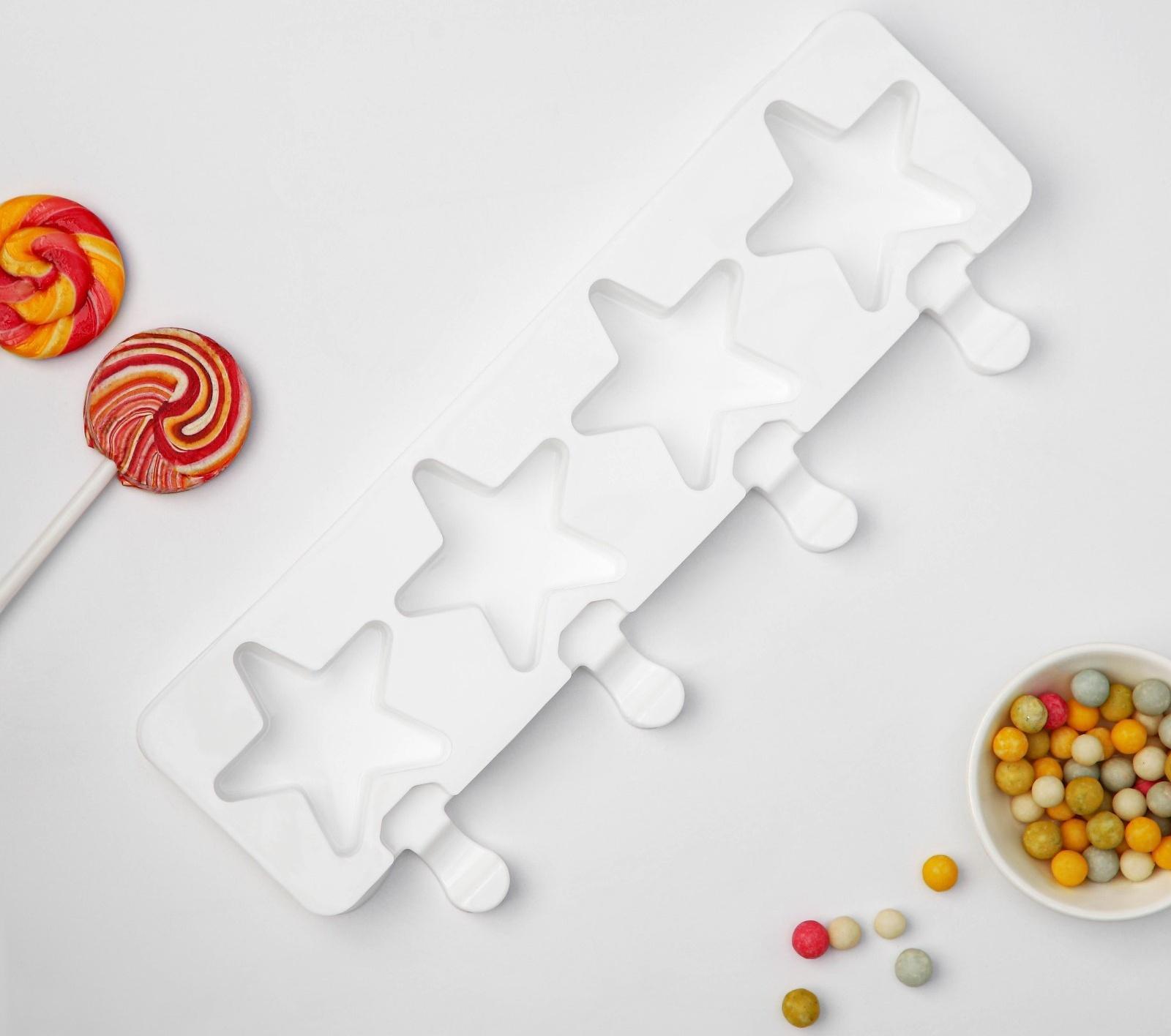 Форма силиконовая для мороженого Доляна «Звезда», 28,5×10,5×2 см, 4 ячейки, цвет белый