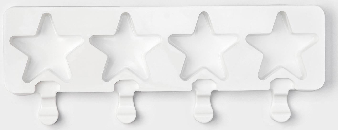 Форма силиконовая для мороженого Доляна «Звезда», 28,5×10,5×2 см, 4 ячейки, цвет белый