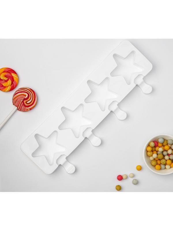 Форма силиконовая для мороженого Доляна «Звезда», 28,5×10,5×2 см, 4 ячейки, цвет белый