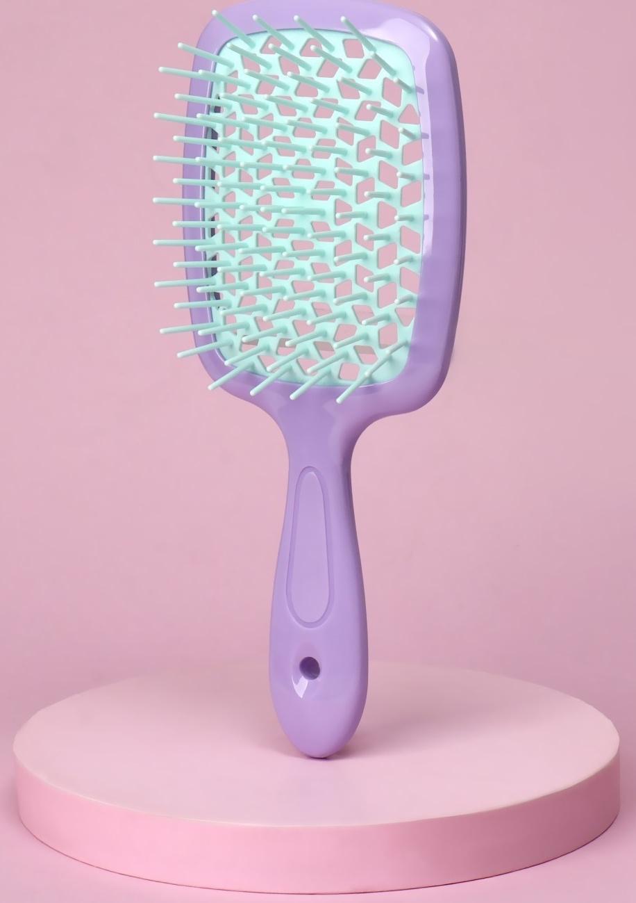 Расчёска массажная, широкая, вентилируемая, 8,5 × 20,5 см, PVC коробка, цвет сиреневый/бирюзовый