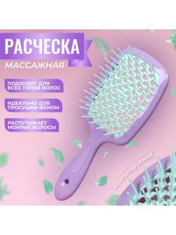Расчёска массажная, широкая, вентилируемая, 8,5 × 20,5 см, PVC коробка, цвет сиреневый/бирюзовый