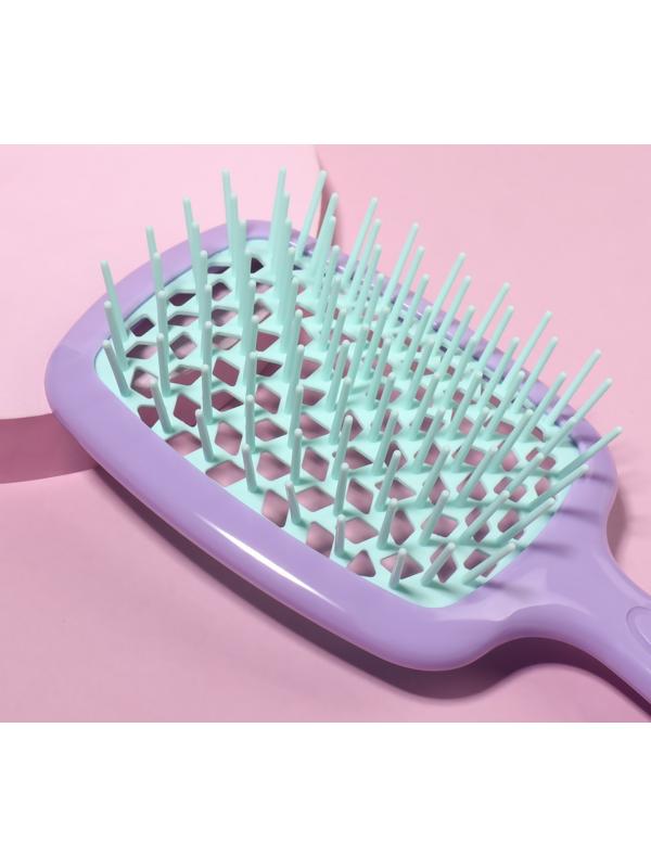 Расчёска массажная, широкая, вентилируемая, 8,5 × 20,5 см, PVC коробка, цвет сиреневый/бирюзовый