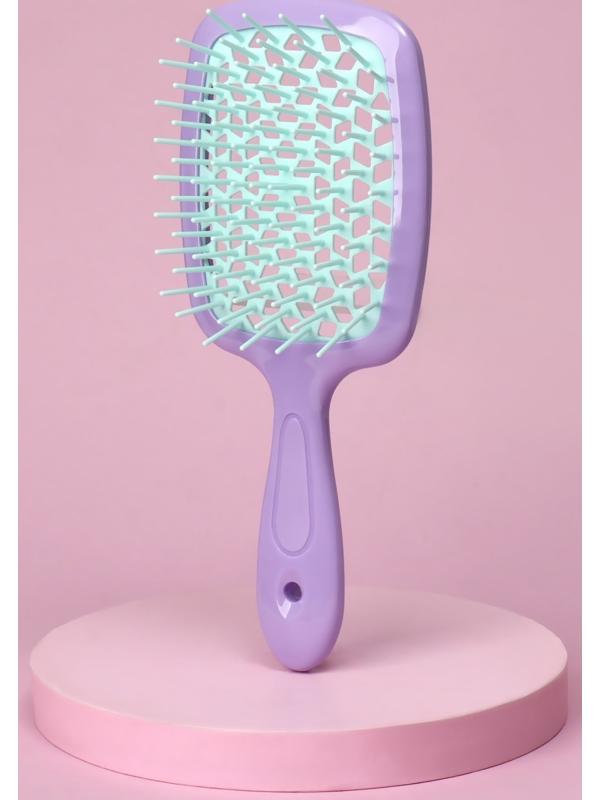 Расчёска массажная, широкая, вентилируемая, 8,5 × 20,5 см, PVC коробка, цвет сиреневый/бирюзовый