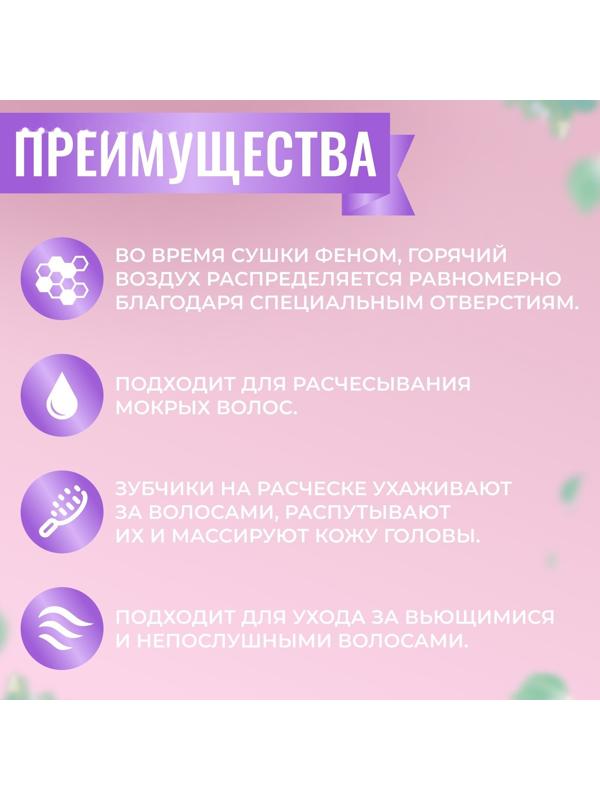 Расчёска массажная, широкая, вентилируемая, 8,5 × 20,5 см, PVC коробка, цвет сиреневый/бирюзовый