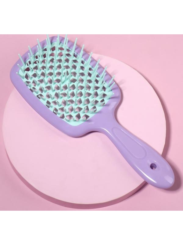 Расчёска массажная, широкая, вентилируемая, 8,5 × 20,5 см, PVC коробка, цвет сиреневый/бирюзовый
