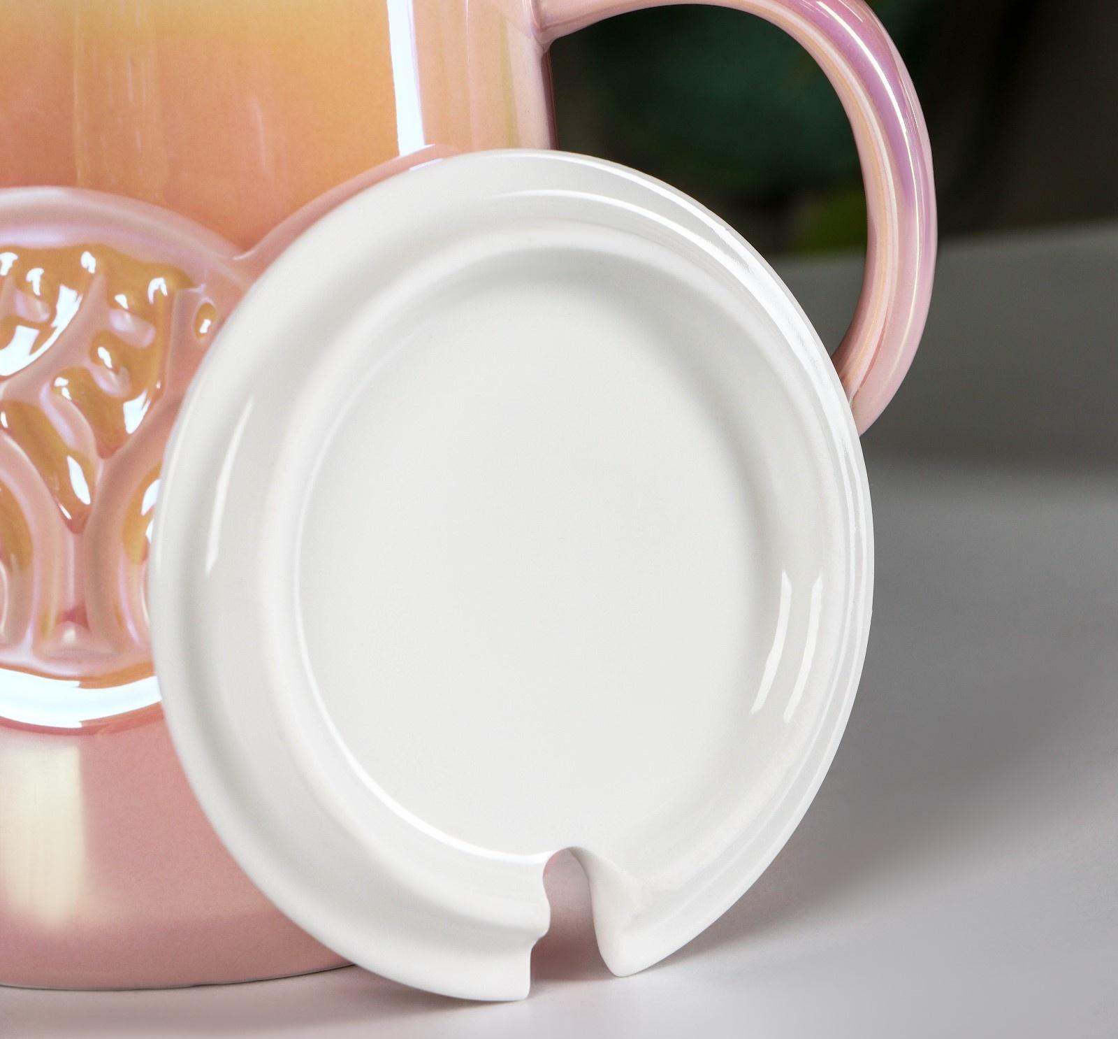 Кружка керамическая с ложкой «Древо», 380 мл, цвет розовый