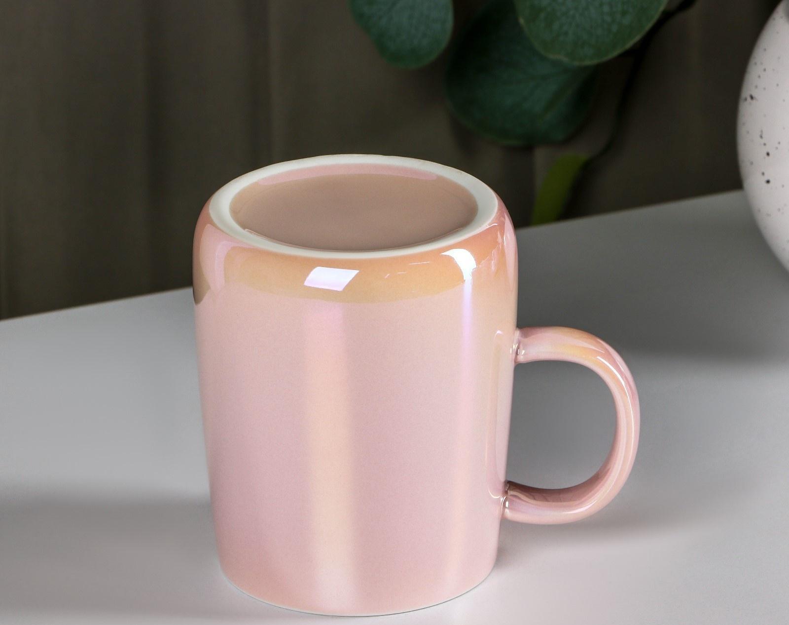 Кружка керамическая с ложкой «Древо», 380 мл, цвет розовый