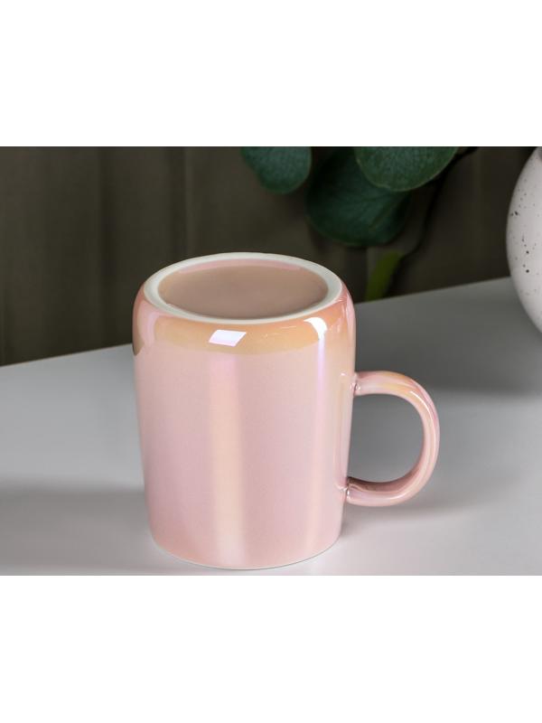 Кружка керамическая с ложкой «Древо», 380 мл, цвет розовый