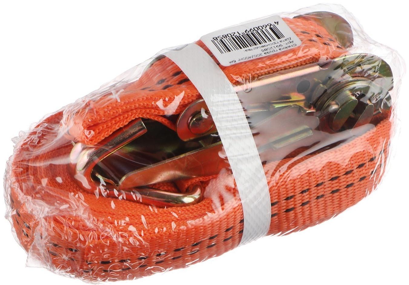 Стяжка груза TORSO с механизмом 110 мм, ширина ленты 25 мм, нагрузка 200/400 кг, длина 6 м