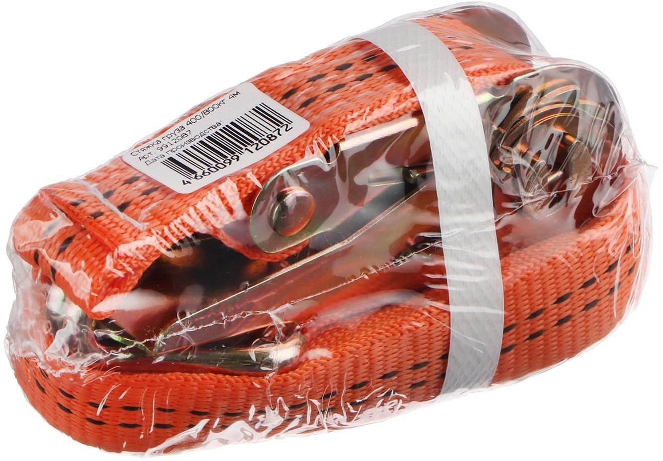 Стяжка груза TORSO с механизмом 110 мм, ширина ленты 25 мм, нагрузка 400/800 кг, длина 4 м