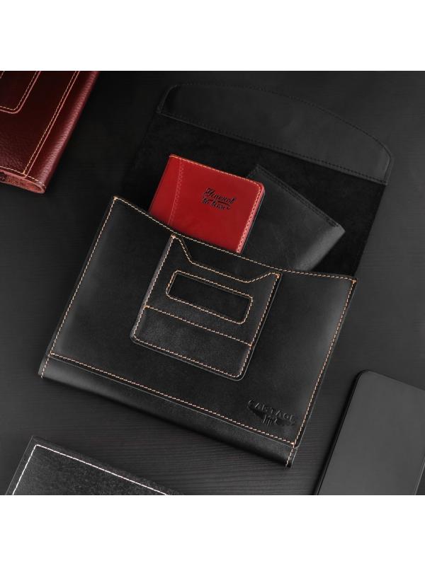 Папка для автодокументов Cartage, натуральная кожа, черная, 22 х 18 х 4,5 см