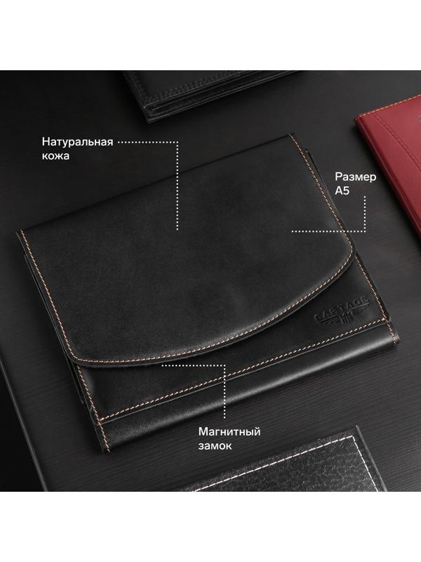 Папка для автодокументов Cartage, натуральная кожа, черная, 22 х 18 х 4,5 см