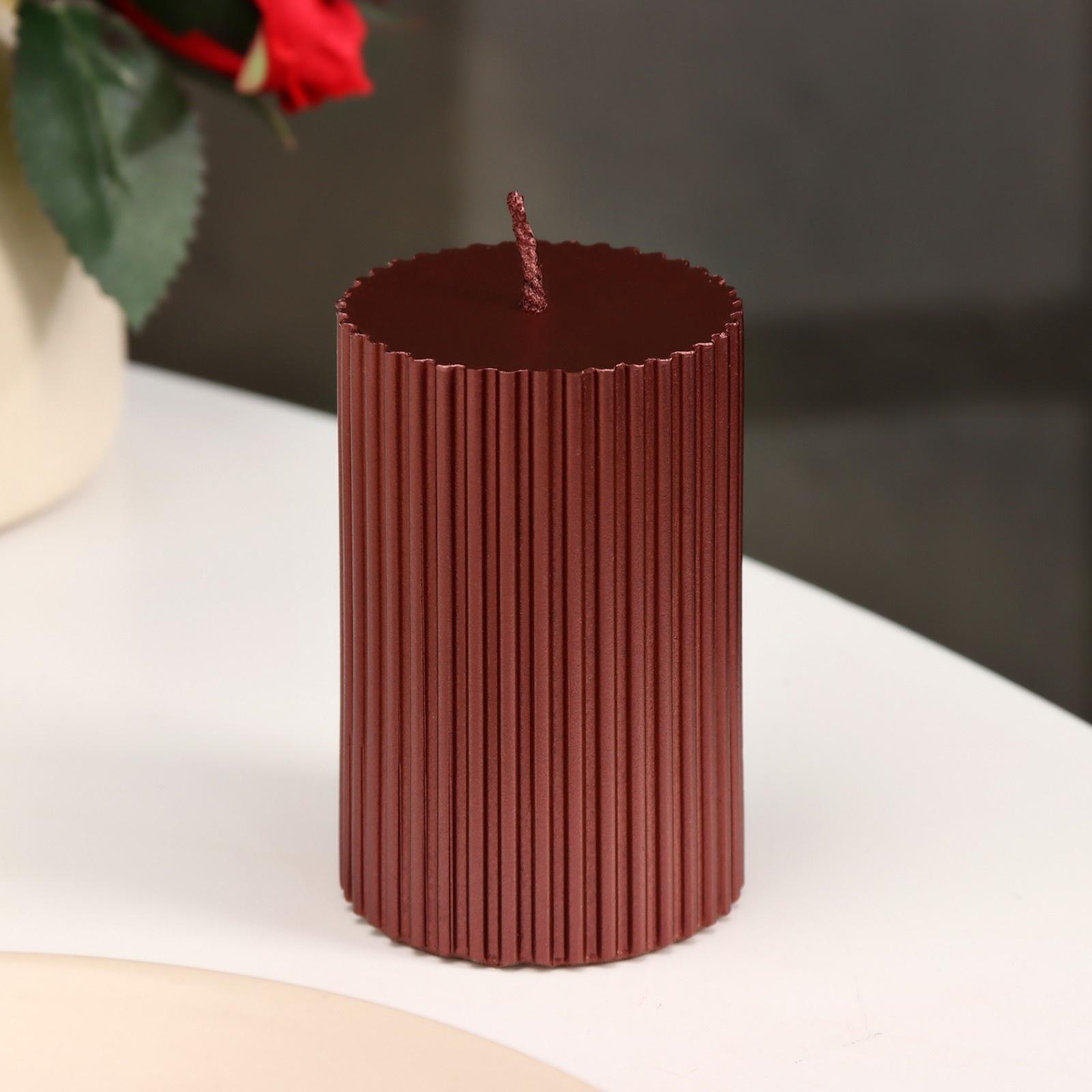 Свеча-цилиндр с гранями, 5х7,5 см, пальмовый воск, винный металлик, 6 ч
