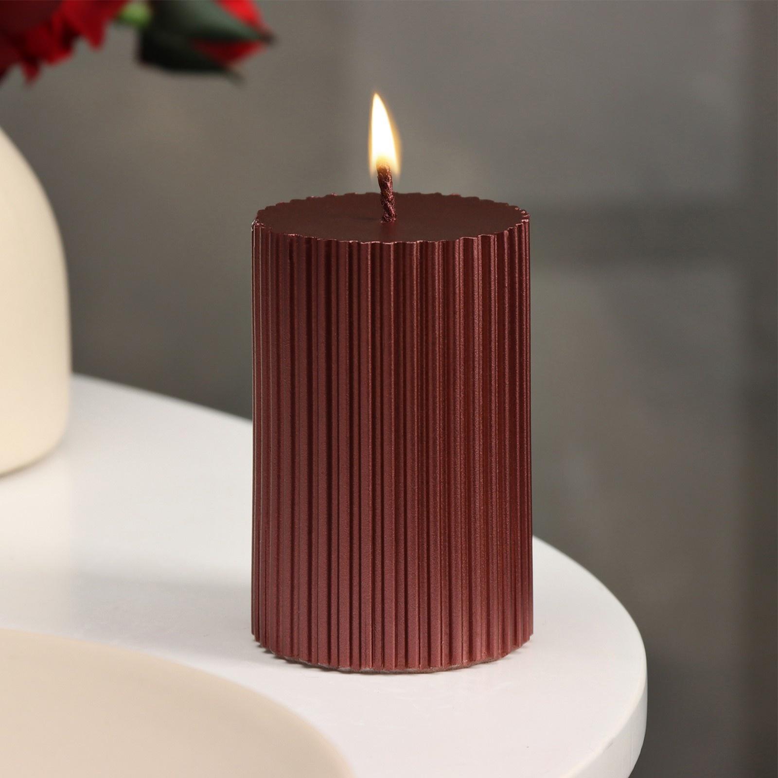 Свеча-цилиндр с гранями, 5х7,5 см, пальмовый воск, винный металлик, 6 ч