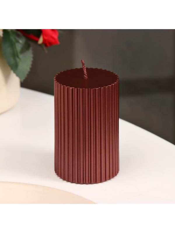 Свеча-цилиндр с гранями, 5х7,5 см, пальмовый воск, винный металлик, 6 ч
