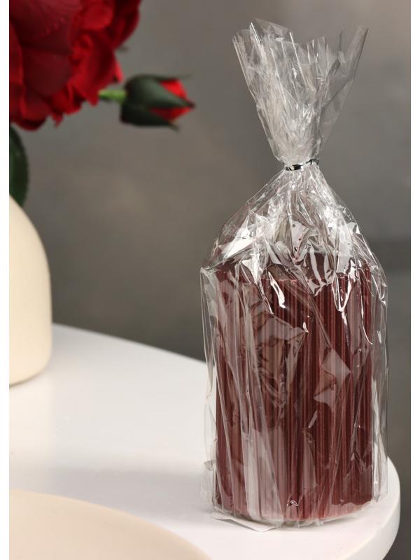 Свеча-цилиндр с гранями, 5х7,5 см, пальмовый воск, винный металлик, 6 ч