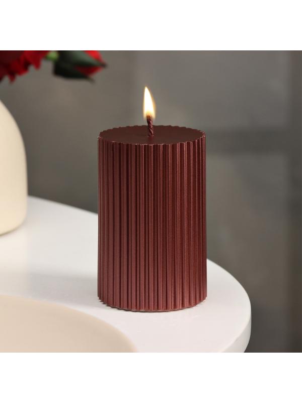 Свеча-цилиндр с гранями, 5х7,5 см, пальмовый воск, винный металлик, 6 ч