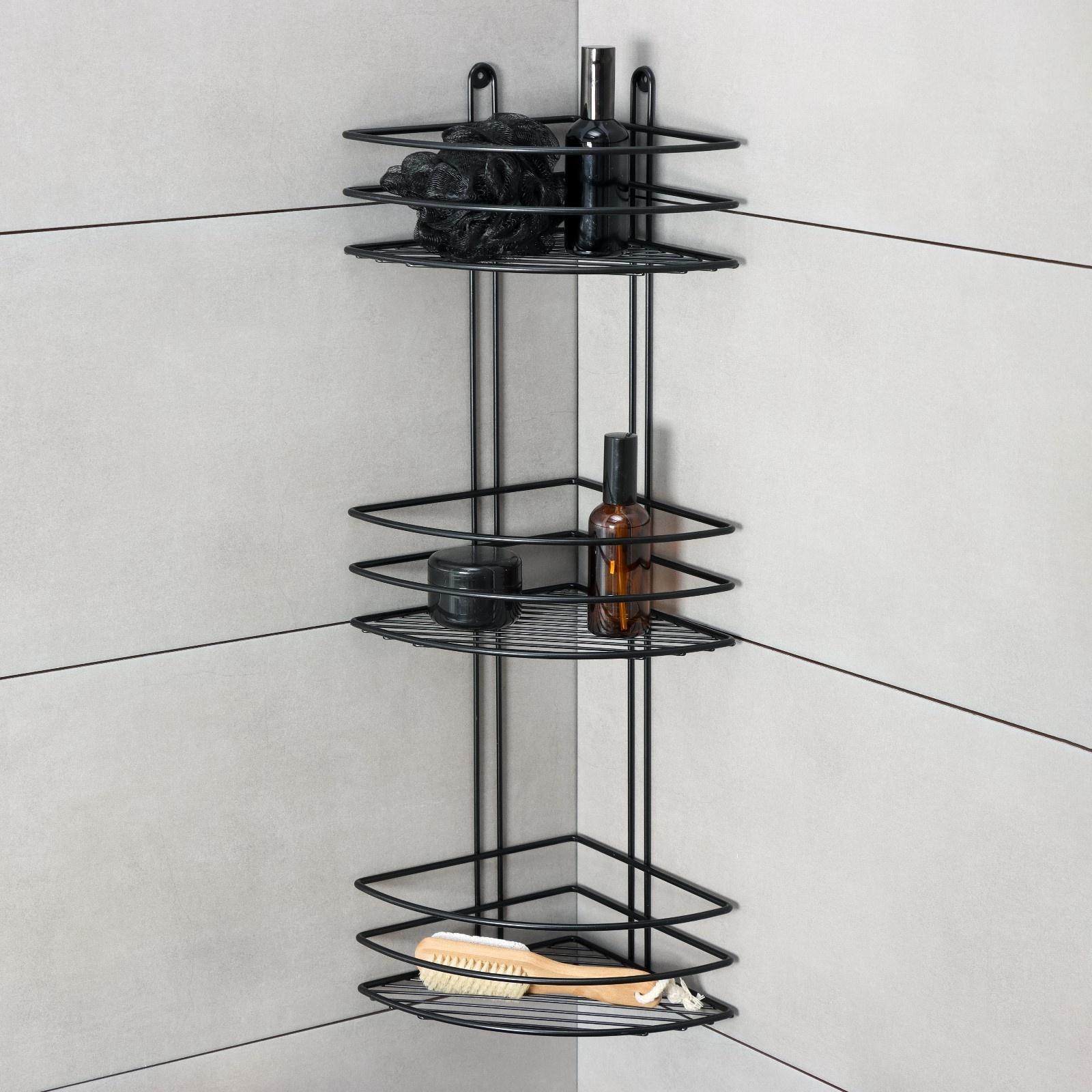 Полка для ванной угловая 3-х ярусная, 20×20×66 см, цвет чёрный