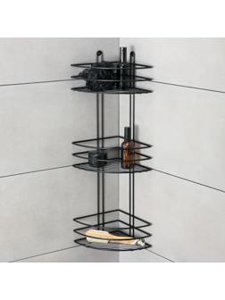 Полка для ванной угловая 3-х ярусная, 20×20×66 см, цвет чёрный