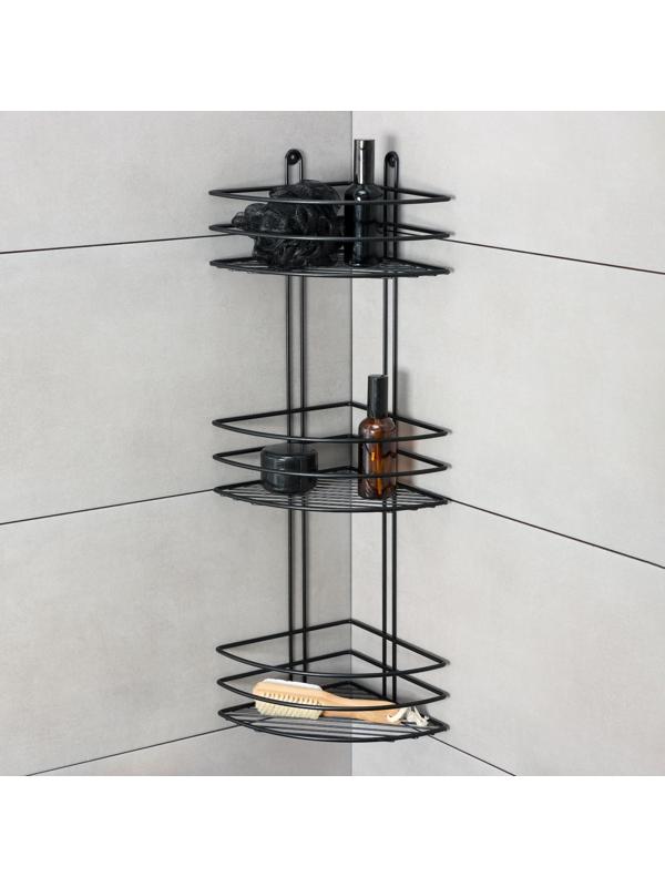 Полка для ванной угловая 3-х ярусная, 20×20×66 см, цвет чёрный