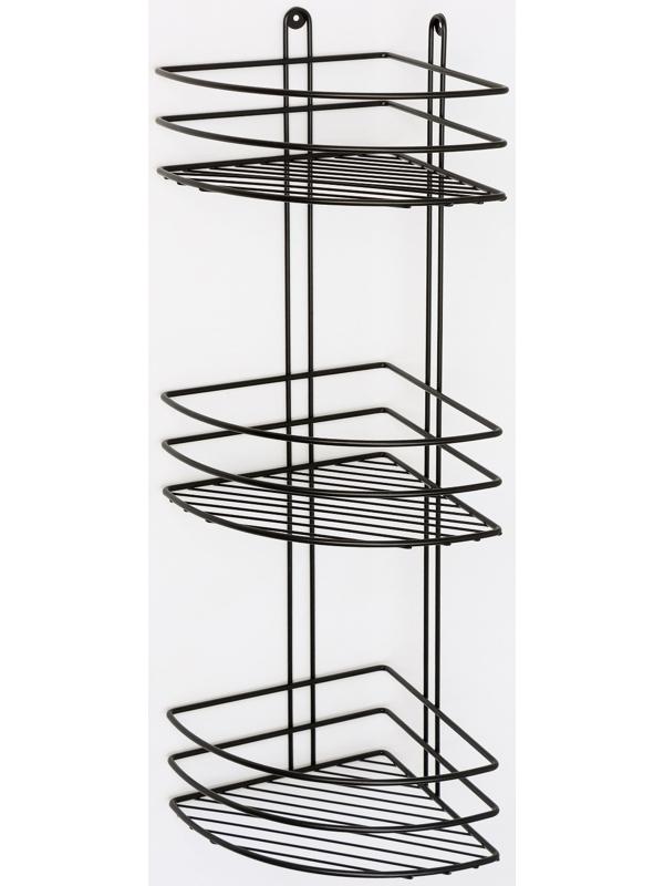 Полка для ванной угловая 3-х ярусная, 20×20×66 см, цвет чёрный