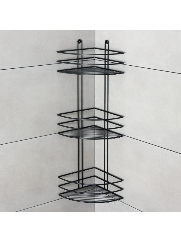 Полка для ванной угловая 3-х ярусная, 20×20×66 см, цвет чёрный
