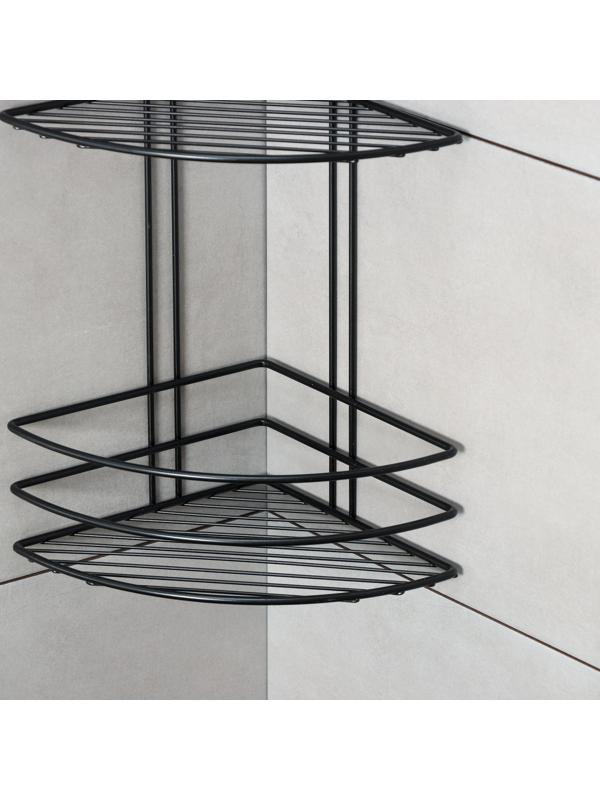 Полка для ванной угловая 3-х ярусная, 20×20×66 см, цвет чёрный