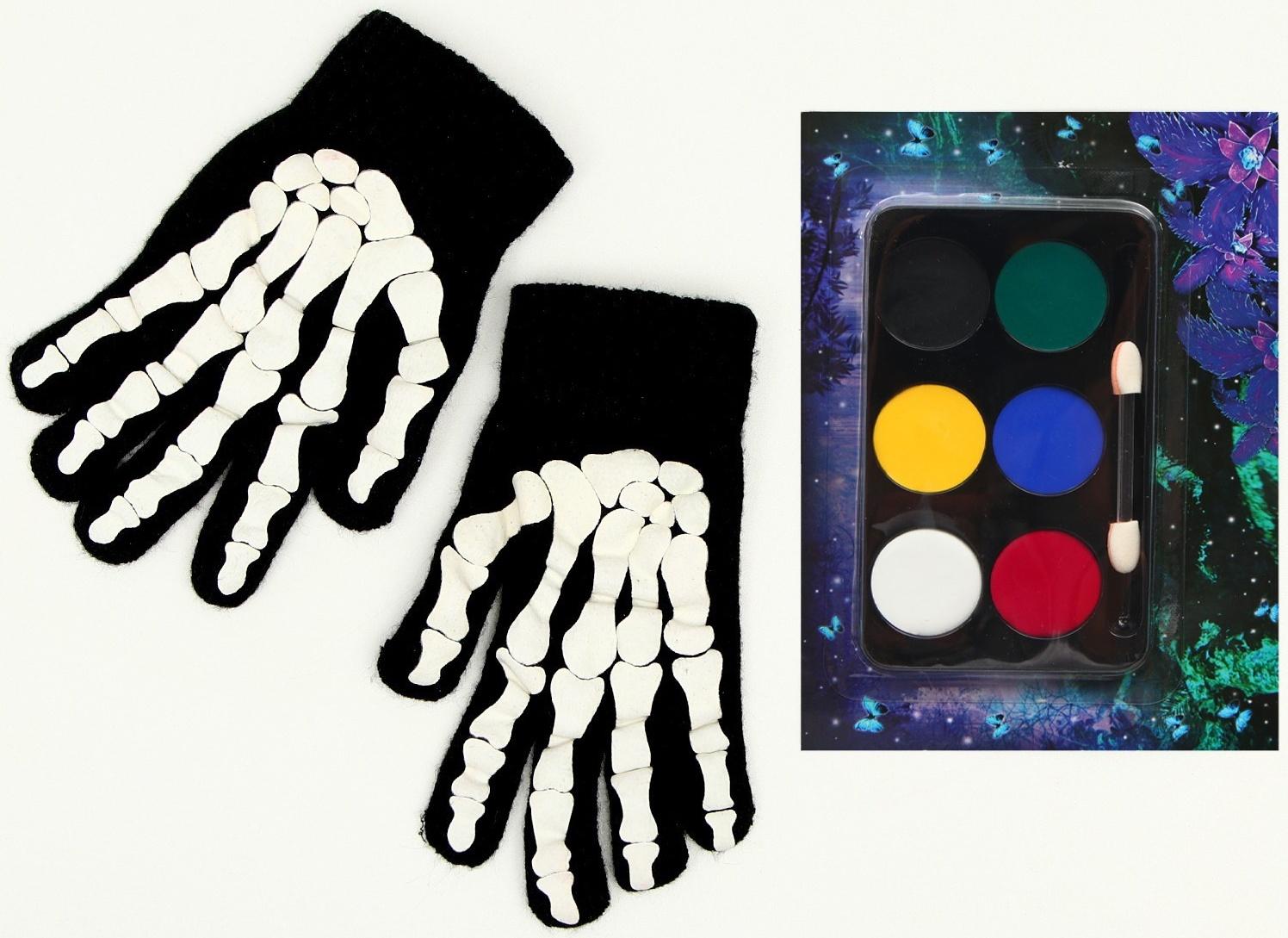 Карнавальный набор «Жуткий скелетик»: комбинезон, перчатки, грим, р. 104–116 см