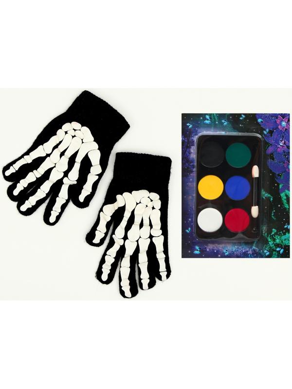 Карнавальный набор «Жуткий скелетик»: комбинезон, перчатки, грим, р. 104–116 см