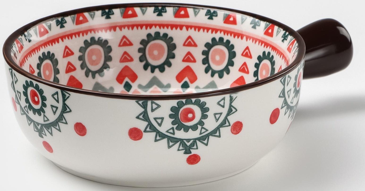 Кокотница керамическая «Узоры», 550 мл, цвет белый